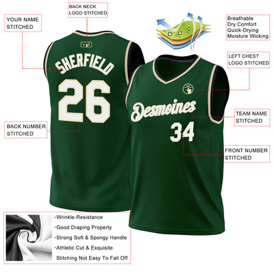 Custom Hunter Green White Cream-Black Authentic Throwback Basketball Jersey