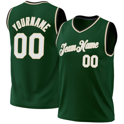 Custom Hunter Green White Cream-Black Authentic Throwback Basketball Jersey