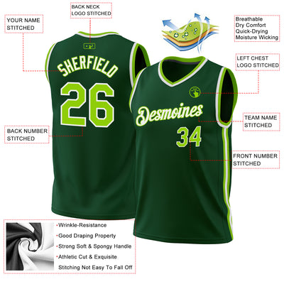 Custom Hunter Green Neon Green-White Authentic Throwback Basketball Jersey