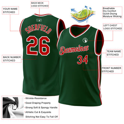 Custom Hunter Green Red-White Authentic Throwback Basketball Jersey