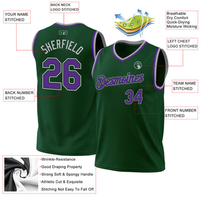 Custom Hunter Green Purple Green-Gray Authentic Throwback Basketball Jersey