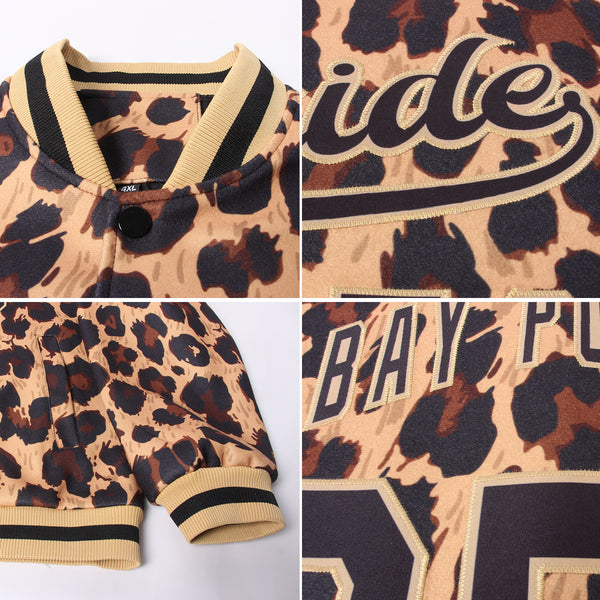 Custom Black Black-Old Gold Tiger and Peacock 3D Pattern Design Bomber Full-Snap Varsity Letterman Jacket Men's Size:2XL