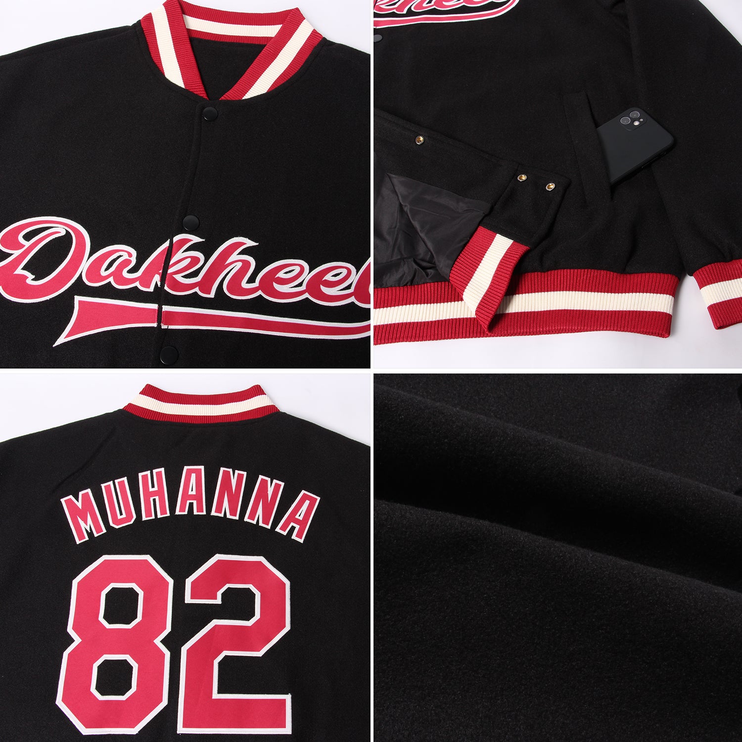 Custom Black Maroon-Cream Bomber Full-Snap Varsity Letterman Jacket