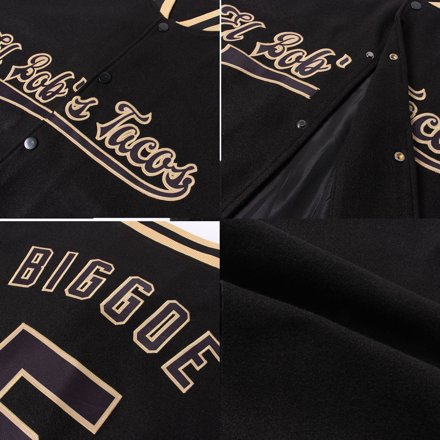 Custom Black Varsity Letterman Jacket-Gold Bomber Full-Snap - FansIdea