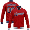 Custom Red Navy-White Bomber Full-Snap Varsity Letterman Jacket