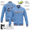 Custom Light Blue Navy-White Bomber Full-Snap Varsity Letterman Jacket