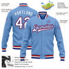 Custom Light Blue White Royal-Red Bomber Full-Snap Varsity Letterman Jacket