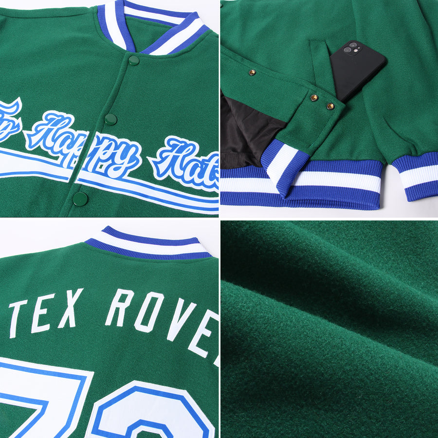 Kelly Green Varsity Jacket Blue Jade Letterman Coat Baseball 