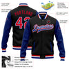 Custom Black Red-Royal Bomber Full-Snap Varsity Letterman Two Tone Jacket