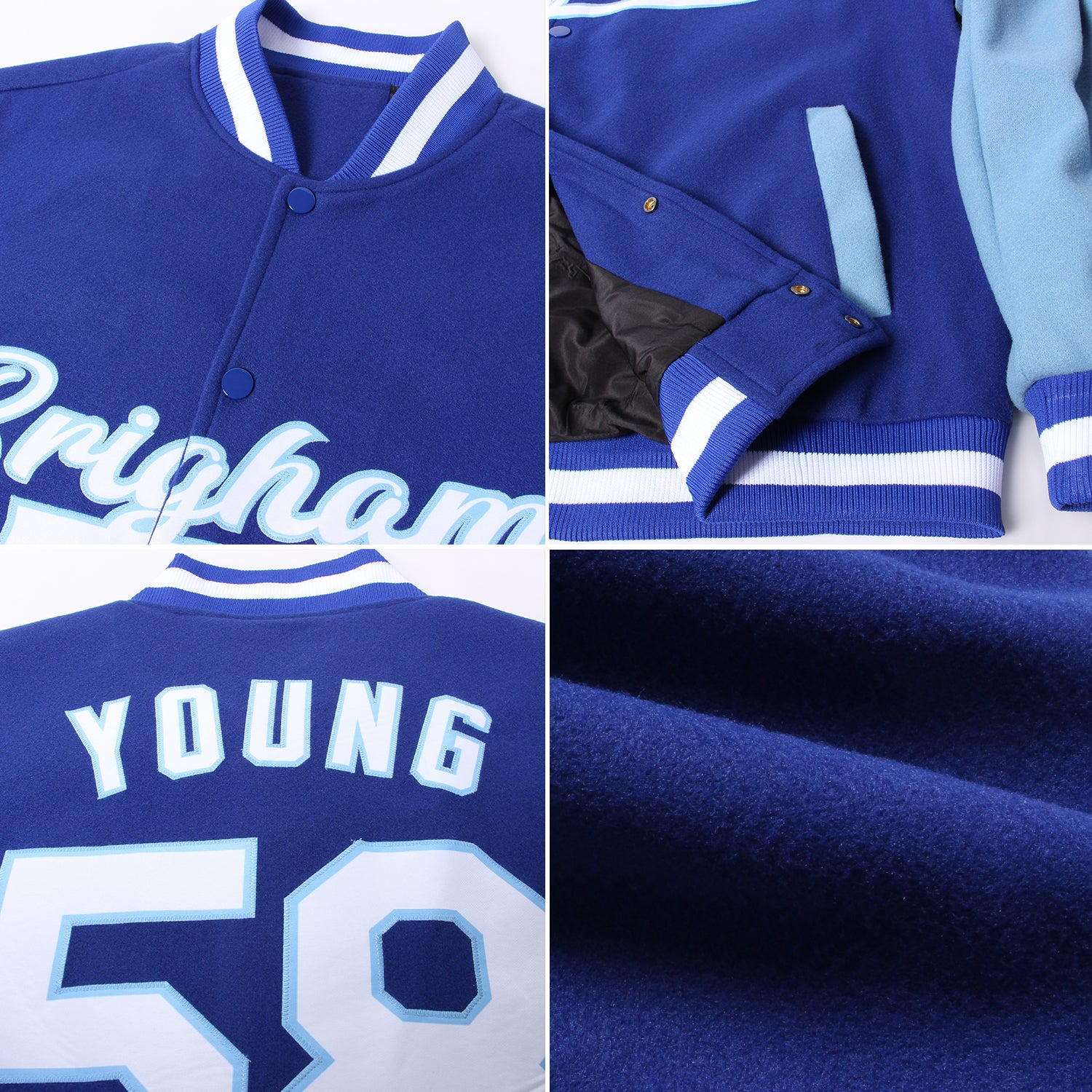 Custom Royal Kelly Green-White Bomber Full-Snap Varsity Letterman Two Tone Jacket