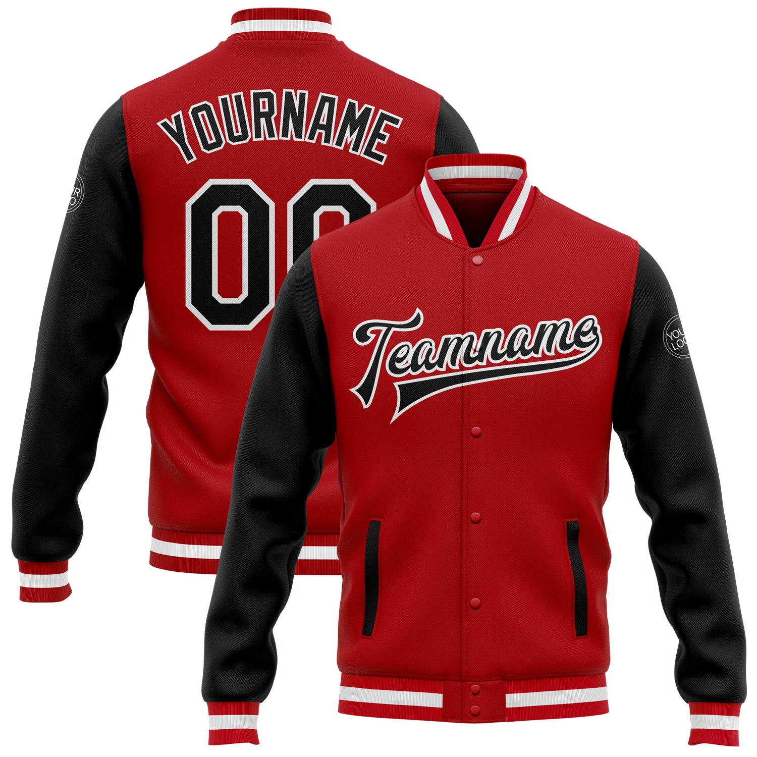 Custom Two Tone Jacket Red Black White Bomber Full Snap Varsity Letterman FansIdea