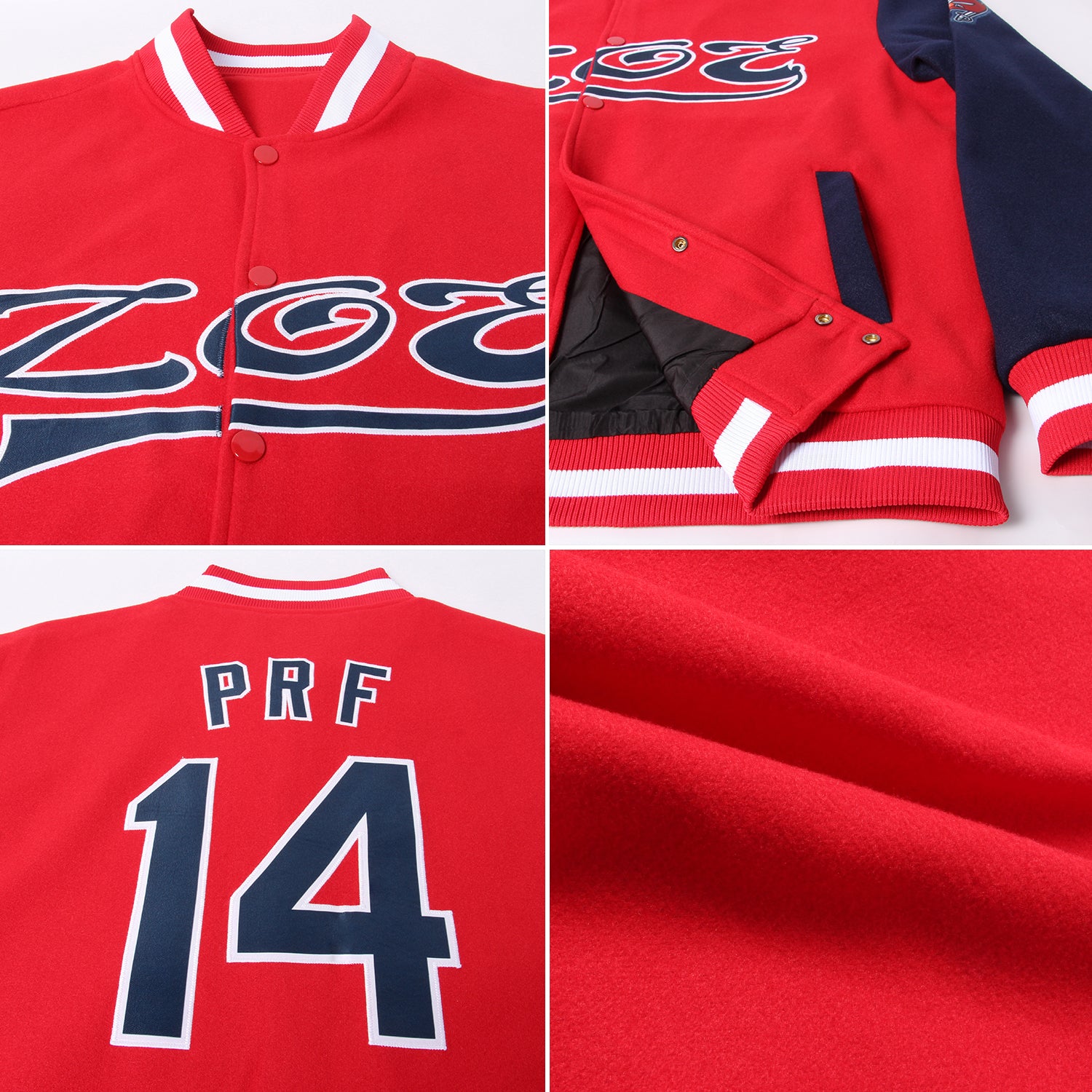 Custom Red Navy-White Bomber Full-Snap Varsity Letterman Two Tone Jacket