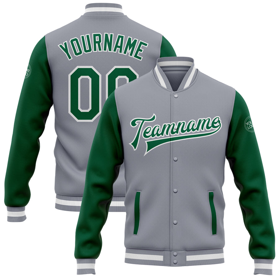 Kelly Green Letterman Jacket with Black Leather Sleeves