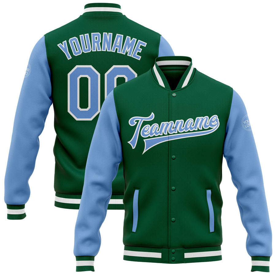 Kelly Green Varsity Jacket Blue Jade Letterman Coat Baseball 