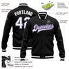 Custom Black White Purple-Gray Bomber Full-Snap Varsity Letterman Jacket