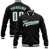 Custom Black White Gray-Midnight Green Bomber Full-Snap Varsity Letterman Jacket