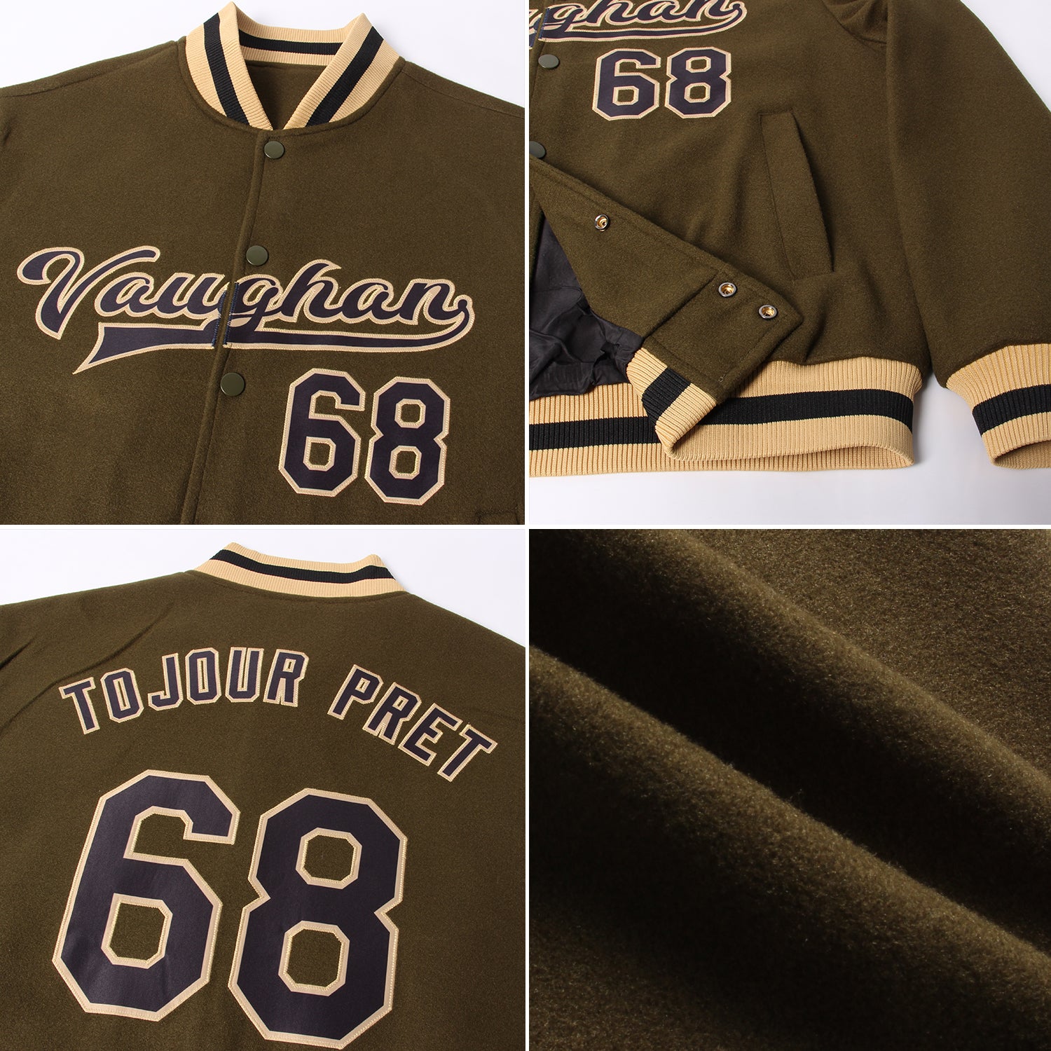 Custom Olive Black-Old Gold Bomber Full-Snap Varsity Letterman Salute To Service Jacket