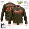 Custom Olive Red-Cream Bomber Full-Snap Varsity Letterman Salute To Service Jacket