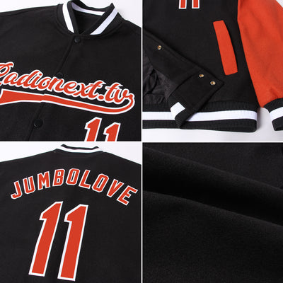 Custom Black Texas Orange-White Bomber Full-Snap Varsity Letterman Two Tone Jacket