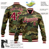 Custom Camo Maroon-Cream Bomber Full-Snap Varsity Letterman Salute To Service Jacket