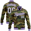 Custom Camo White Purple-Gray Bomber Full-Snap Varsity Letterman Salute To Service Jacket