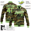 Custom Camo Neon Green-White Bomber Full-Snap Varsity Letterman Salute To Service Jacket