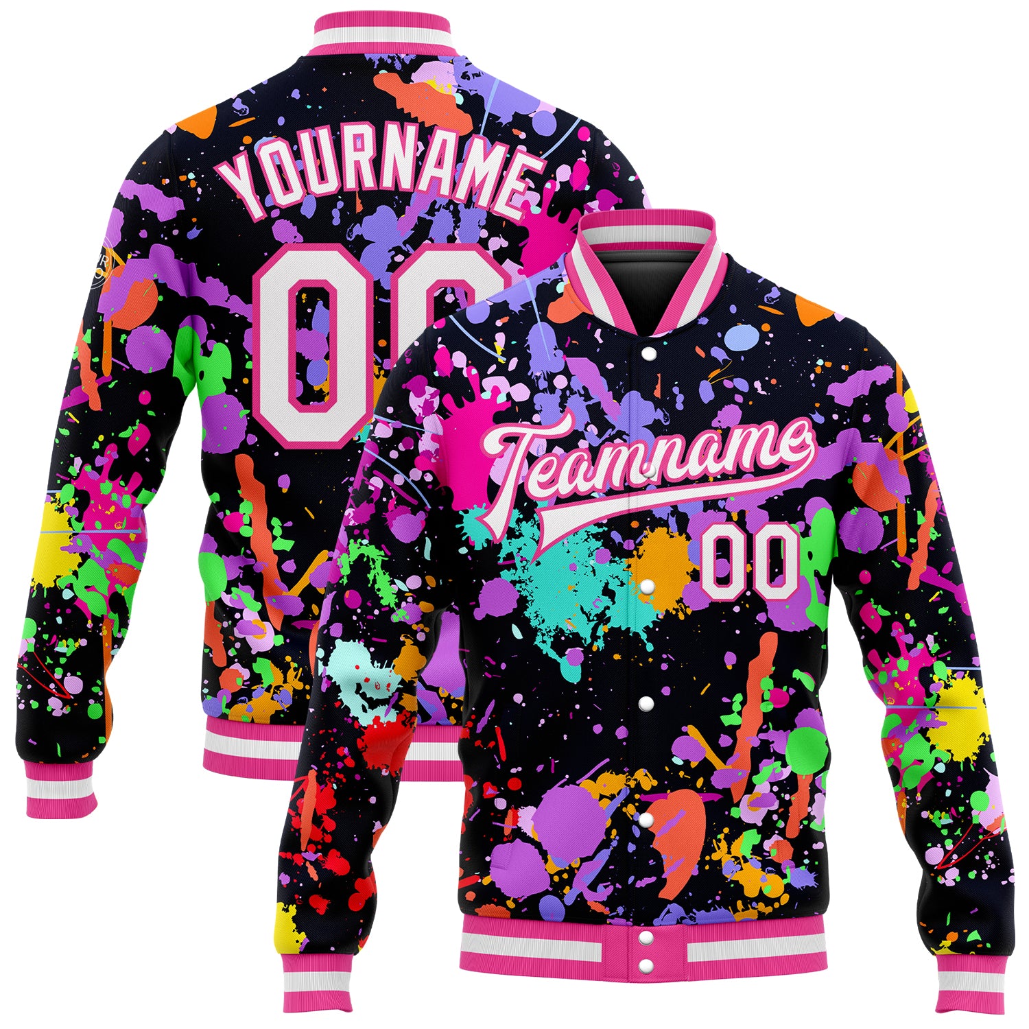 Custom Varsity Letterman Jacket Medium Pink White-Pink Flamingo 3D Pattern Design Bomber Full-Snap Women's Size:M