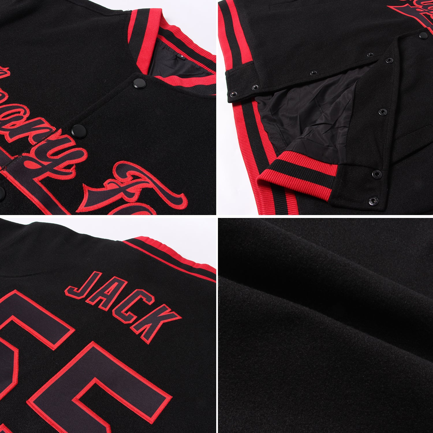 Custom Black Gold Red-Royal Flame 3D Pattern Design Bomber Full-Snap Varsity Letterman Jacket