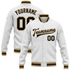 Custom White Black-Old Gold Bomber Full-Snap Varsity Letterman Jacket