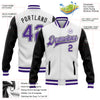 Custom White Purple-Black Bomber Full-Snap Varsity Letterman Two Tone Jacket