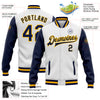 Custom White Navy-Gold Bomber Full-Snap Varsity Letterman Two Tone Jacket