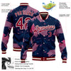 Custom Pink Maroon Cream-Navy 3D Pattern Design Bomber Full-Snap Varsity Letterman Jacket