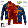 Custom Navy Red-Gold 3D Pattern Design Bomber Full-Snap Varsity Letterman Jacket