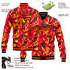 Custom Red Orange Gold-Black 3D Pattern Design Bomber Full-Snap Varsity Letterman Jacket