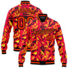 Custom Red Orange Gold-Black 3D Pattern Design Bomber Full-Snap Varsity Letterman Jacket