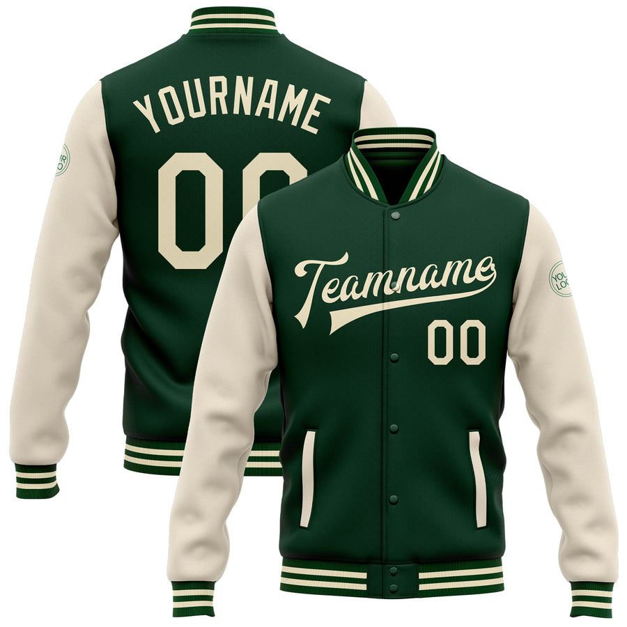 FarmHouse Varsity Letterman Jacket with Varsity Letters and Crest, Forest  Green/White