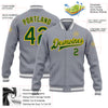 Custom Gray Green-Gold Bomber Full-Snap Varsity Letterman Jacket