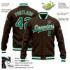 Custom Brown Kelly Green-White Bomber Full-Snap Varsity Letterman Jacket