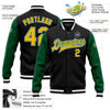 Custom Black Gold-Kelly Green Bomber Full-Snap Varsity Letterman Two Tone Jacket