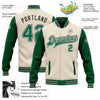 Custom Cream Kelly Green-Black Bomber Full-Snap Varsity Letterman Two Tone Jacket