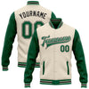 Custom Cream Kelly Green-Black Bomber Full-Snap Varsity Letterman Two Tone Jacket