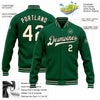 Custom Kelly Green Cream-Black Bomber Full-Snap Varsity Letterman Jacket