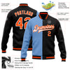 Custom Black Orange-Light Blue Bomber Full-Snap Varsity Letterman Split Fashion Jacket