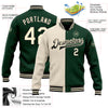 Custom Green Cream-Black Bomber Full-Snap Varsity Letterman Split Fashion Jacket