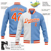 Custom Light Blue Orange-White Bomber Full-Snap Varsity Letterman Split Fashion Jacket