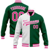 Custom Kelly Green Pink-White Bomber Full-Snap Varsity Letterman Split Fashion Jacket