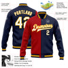 Custom Navy White Red-Gold Bomber Full-Snap Varsity Letterman Split Fashion Jacket