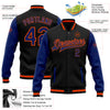 Custom Black Royal-Orange Bomber Full-Snap Varsity Letterman Two Tone Jacket