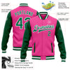 Custom Pink Kelly Green-White Bomber Full-Snap Varsity Letterman Two Tone Jacket