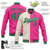 Custom Pink Kelly Green Cream-Black Bomber Full-Snap Varsity Letterman Split Fashion Jacket